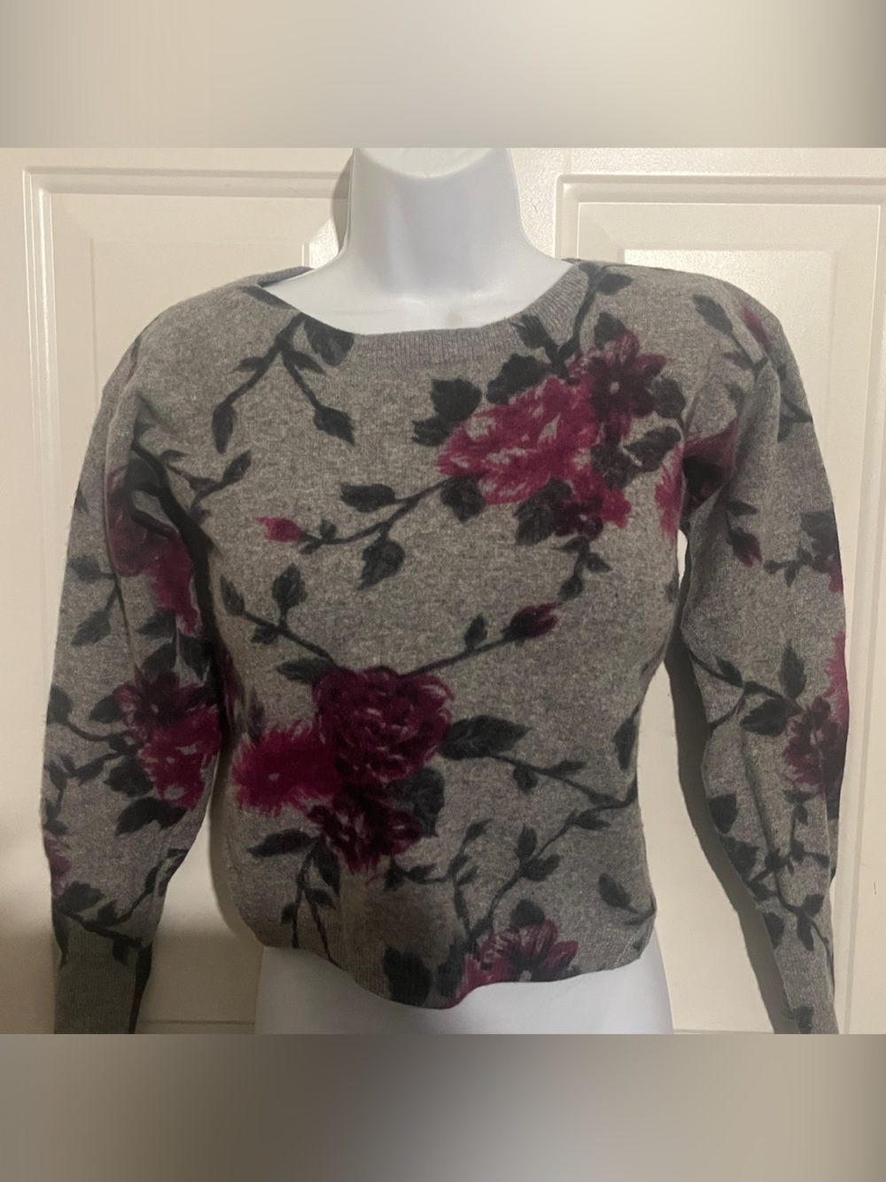 Dior Gray Crewneck Sweater with Berry Floral Print